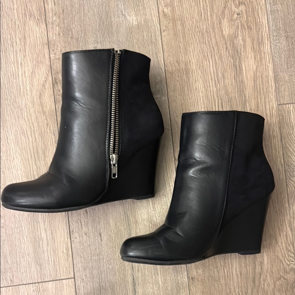 Report Black Wedge Ankle Booties with Textured Heel
